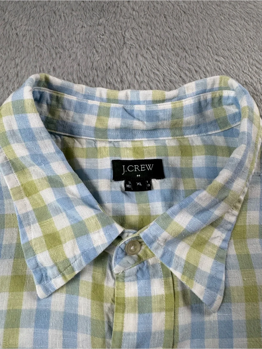 J.Crew 100% Linen Plaid Button Down Shirt XL‎ Blue Green